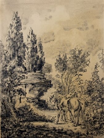 DE CHIRICO GIORGIO (Volos 1888 - Roma 1978) "Paesaggio con cavallo" anni...