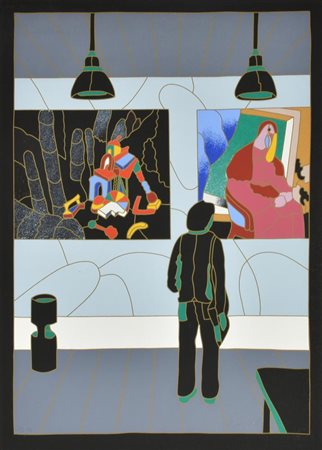 Ugo Nespolo AL MUSEO serigrafia su carta, cm 68,5x48,5 esemplare 78 su 150...