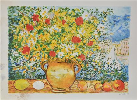 Michele Cascella NATURA MORTA CON VASO DI FIORI serigrafia su carta, cm 60x80...