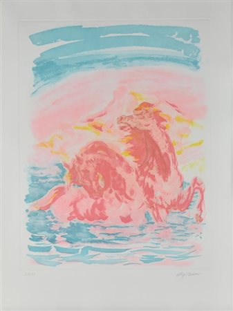 Aligi Sassu MANUSCRIPTUM cartella con cinque acqueforti-acquatinte, battuta...