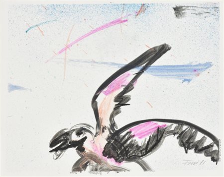 Walter Fusi SENZA TITOLO tecnica mista su carta, cm 16,5x20 firma e data sul...