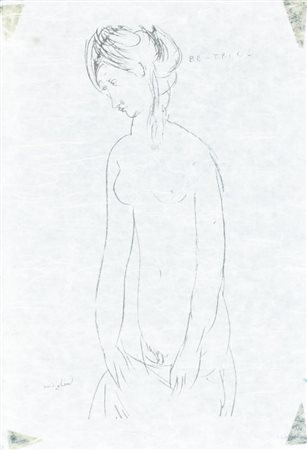 Amedeo Modigliani BEATRICE serigrafia su carta di riso (d'apres), cm 47x31...