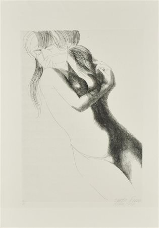 Emilio Greco NUDO FEMMINILE acquaforte su carta, battuta cm 49x35, su foglio...