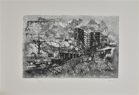 Renzo Vespignani SENZA TITOLO incisione su carta, foglio cm 50x70, battuta cm...