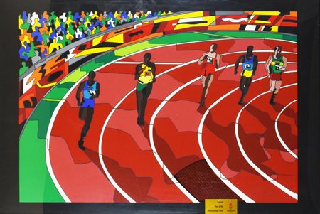 Ugo Nespolo ATLANTA OLYMPIC GAMES 1996 litografia su carta con inserito un...