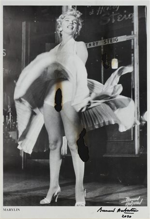 Bernard Aubertin MARYLIN BRULE bruciature su manifesto, cm 49x34 firma e data...