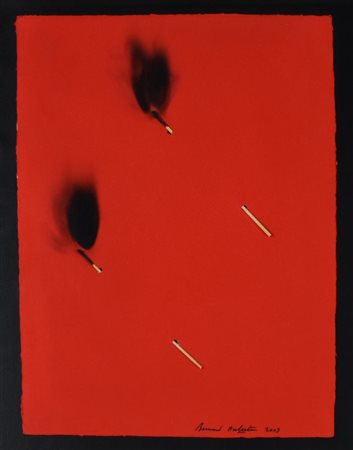 Bernard Aubertin PAPIER ROUGE BRULE cartoncino bruciato e fiammiferi...