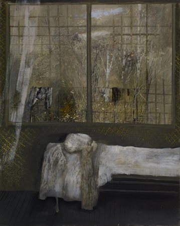 Giuseppe Banchieri AMBIENTE E FINESTRA olio su tela, cm 100x80 sul retro:...