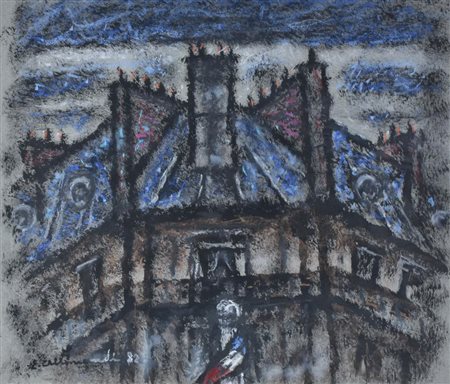 Enrico Allimandi ARCHITETTURA A PARIGI tecnica mista su carta, cm 50x60 sul...