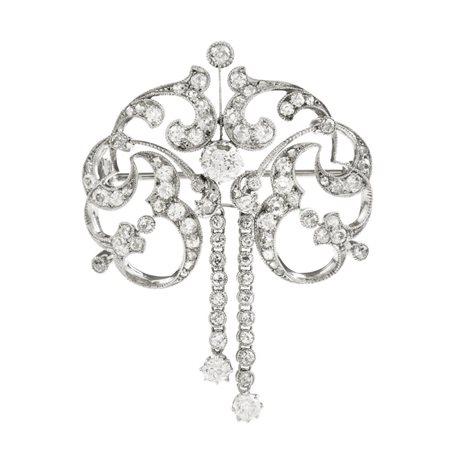 SPILLA IN PLATINO, ORO BIANCO E DIAMANTI montatura traforata modellata a...