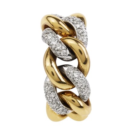 ANELLO IN ORO GIALLO, BIANCO E DIAMANTI realizzato a maglia barbazzale...