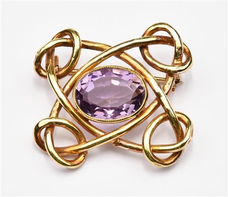 SPILLA IN ORO GIALLO 18 K CON AMETISTA gr 8