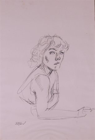SUGHI ALBERTO (Cesena 1928) "Ragazza con singaretta" Inchiostro su carta cm....