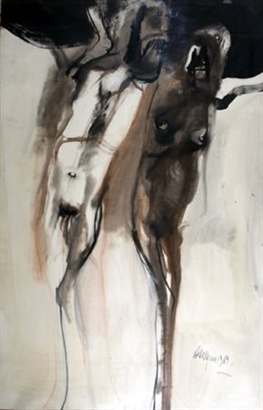 DE STEFANO ARMANDO (Napoli 1926) "Bagnanti" 1965/1969 Tempera su carta...