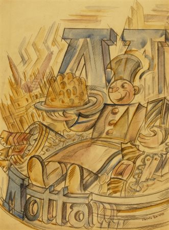 BONETTI GIUSEPPE (Rovato 1951) "Motta" anni '30 Tecnica mista su carta cm. H:...