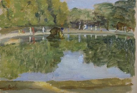 GIOLI LUIGI (San Frediano a Settimo 1854 - Firenze 1947) "Laghetto nel bosco"...