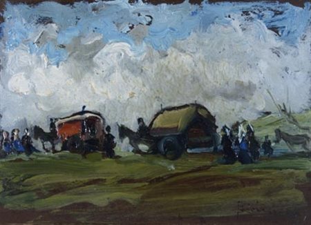 GIOLI LUIGI (San Frediano a Settimo 1854 - Firenze 1947) "Carovana" Olio su...