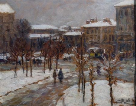 BALESTRINI CARLO "Paesaggio con nevicata" Olio su cartone cm. H: 23.00 L:...