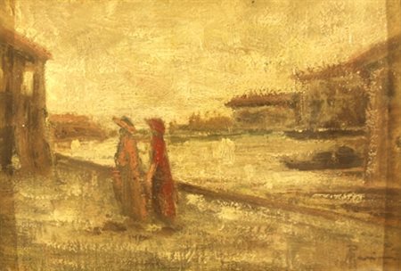 MARIANI POMPEO (Monza 1857 - Bordighera 1927) "Figure" Olio su tavola cm. H:...