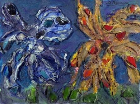 RACCAGNI ANDREA (Imola 1921 - Imola 2005) "Fiore cosmico" 1960 Olio su tela...