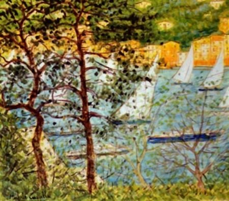 CASCELLA MICHELE (Ortona 1892 - Milano 1989) "Portofino" 1978 Olio su tela...