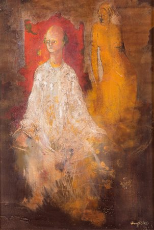 ANGELO TASSI (Bologna 1937). “Personaggi”. Olio su cartone telato. Cm 50x35....