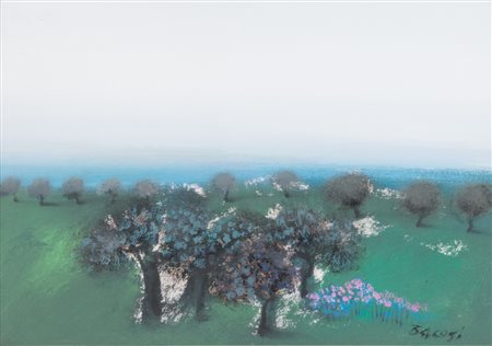 MANLIO BACOSI (Perugia 1921 -1998). “Paesaggio marino”. Olio su cartone...