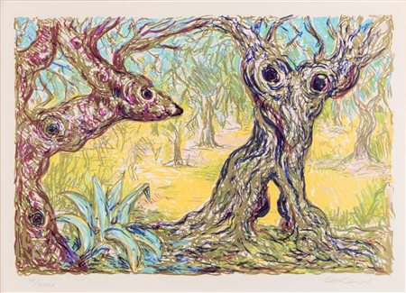 CARLO LEVI (Torino 1902 - Roma 1975). “Bosco”. Litografia a colori su carta....