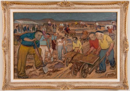 GINO MARZOCCHI (Molinella 1895 - Bologna 1981). “La bonifica”. Olio su tela....