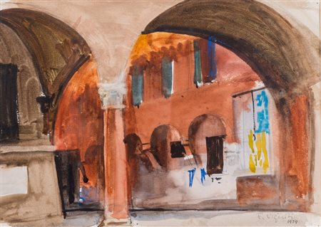 FARPI VIGNOLI (Bologna 1907 - 1997). “Scorcio”, 1979. Acquerello su carta. Cm...