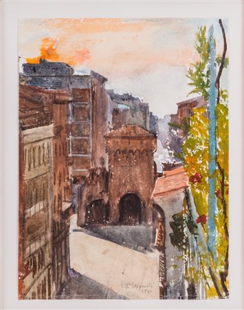 FARPI VIGNOLI (Bologna 1907 - 1997). “Scorcio di Bologna”, 1980. Acquerello...