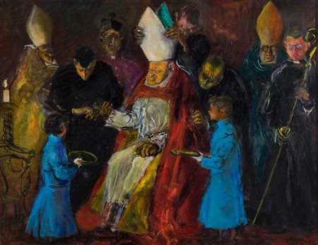 NINO CORRADO CORAZZA (Bologna 1897 - 1975). “La vestizione”, 1970. Olio su...