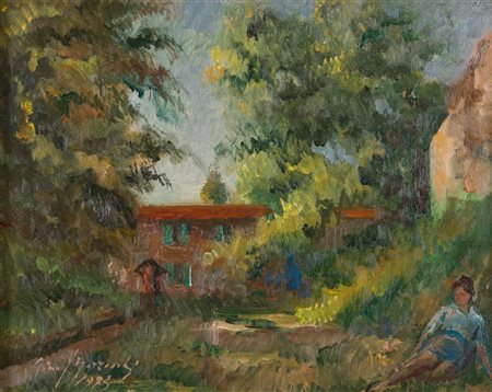 GINO MARZOCCHI (Molinella 1895 - Bologna 1981). “Paesaggio con figura...