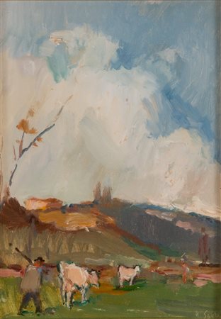 UMBERTO SGARZI (Bologna 1921-2017). “Paesaggio”. Olio su tavola. Cm 27x20....