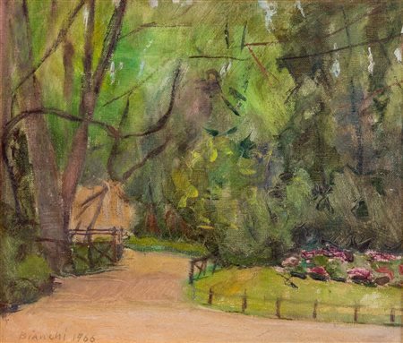 LUIGI BIANCHI (Bologna 1911 – 1994). “Viale alberato 1966”. Olio su tela. Cm...