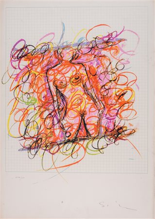 MARIO SCHIFANO (Homs 1934 - Roma 1998). “Senza titolo”. Litografia a colori...