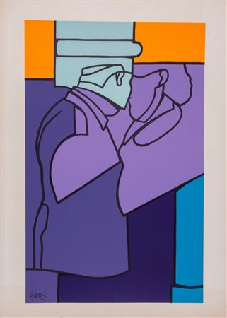 VALERIO ADAMI (Bologna 1935). “Senza Titolo”. Litografia a colori su carta....