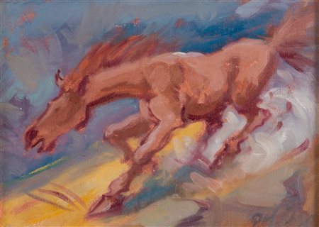 TONINO DAL RE’ (Imola 1924-2010). “Cavallo”. Olio su tela. Cm 25x35. Opera...
