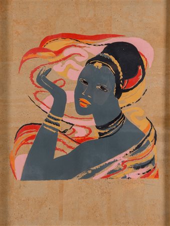 SALVATORE FIUME (Comiso 1915 - Canzo 1997). “Donna somala” 1976. Serigrafia a...