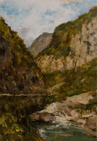 GUGLIELMO PIZZIRANI (Bologna 1886 - 1971). “Gola del Dezzo”. Paesaggio. Olio...