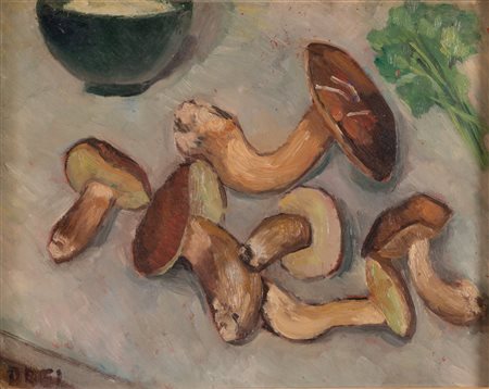 ERCOLE DREI (Faenza 1886 - Roma 1973). “Natura morta con funghi”. Olio su...