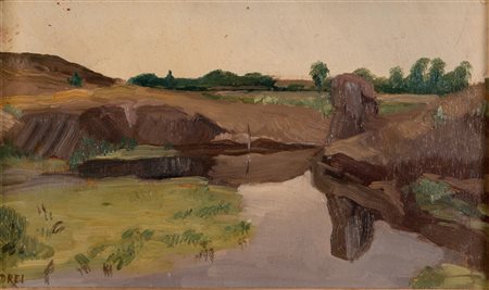 ERCOLE DREI (Faenza 1886 - Roma 1973). “Paesaggio”. Olio su legno. Cm...