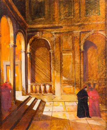 ANGELO TASSI (Bologna 1937). “Interno di Chiesa”. Olio su tela. Cm 60x50....