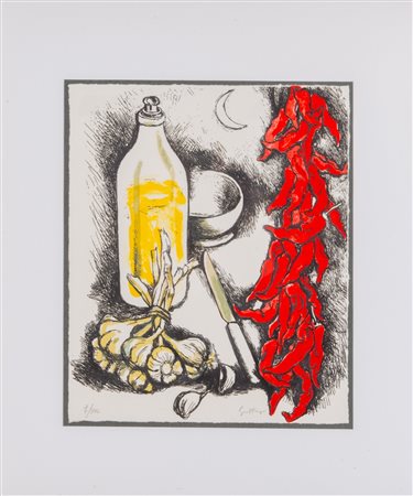 RENATO GUTTUSO (Bagheria 1911 - Roma 1987). “Natura morta aglio, olio e...