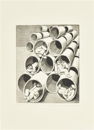 Alberico Morena I TUBI xilografia su carta velina, cm 34x25; es. V/XI firma, titolo e...