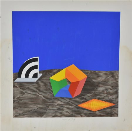 Lucio Del Pezzo COMPOSIZIONE serigrafia e collage su cartoncino, cm 64x64...