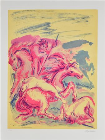 Aligi Sassu SENZA TITOLO incisione su carta, foglio cm 76x56, battuta cm...