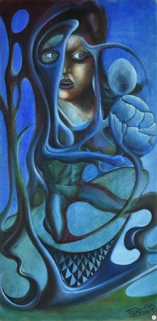 Plauso SURFER olio su tela, cm 74x36,3 sul fronte: firma e data sul retro:...