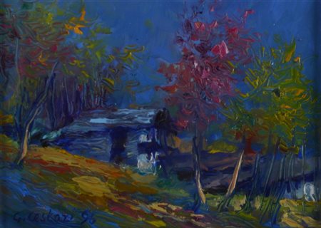 Gianni Cestari PAESAGGIO olio su cartone, cm 13,5x18 firmato e datato...