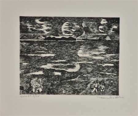 Tono Zancanaro TRAMONTO E MARINA incisione su carta, foglio cm 42x50, battuta...